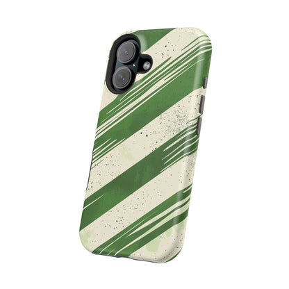 Green Stripes MagSafe iPhone Case – Bold Diagonal Brushstroke Design