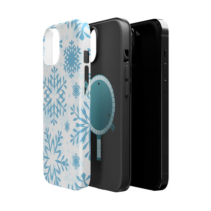 Frosty Blue Snowflakes MagSafe iPhone Case – Shockproof, Smooth Matte Finish, Dual-Layer Design