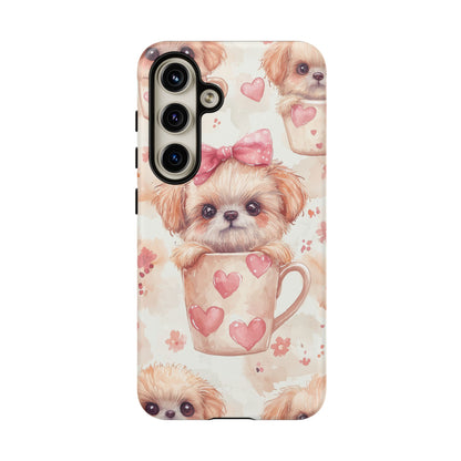 Adorable Puppy in Teacup Samsung Galaxy Case – Tough, Dual-Layer Protection with Cute Pink Bow Design