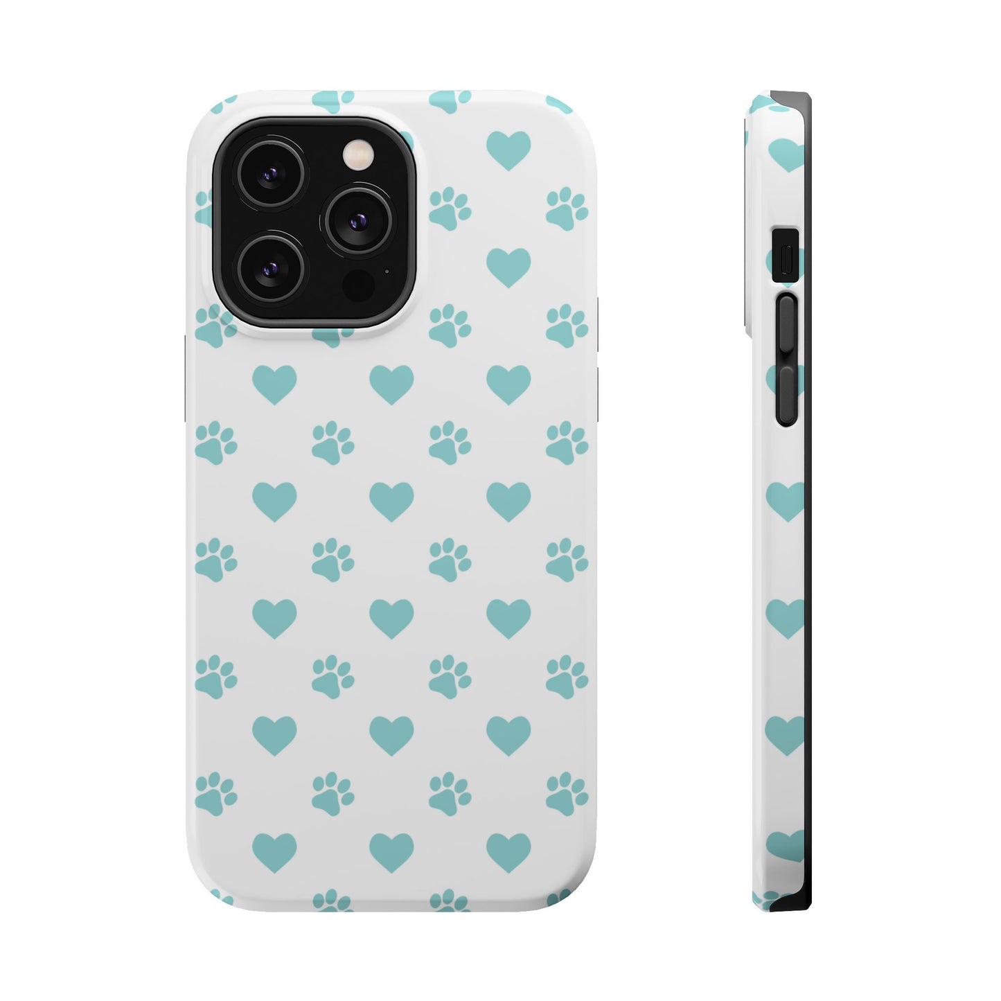 Mint Green Paw Print & Heart MagSafe Case – Pet Lover’s Magnetic Style