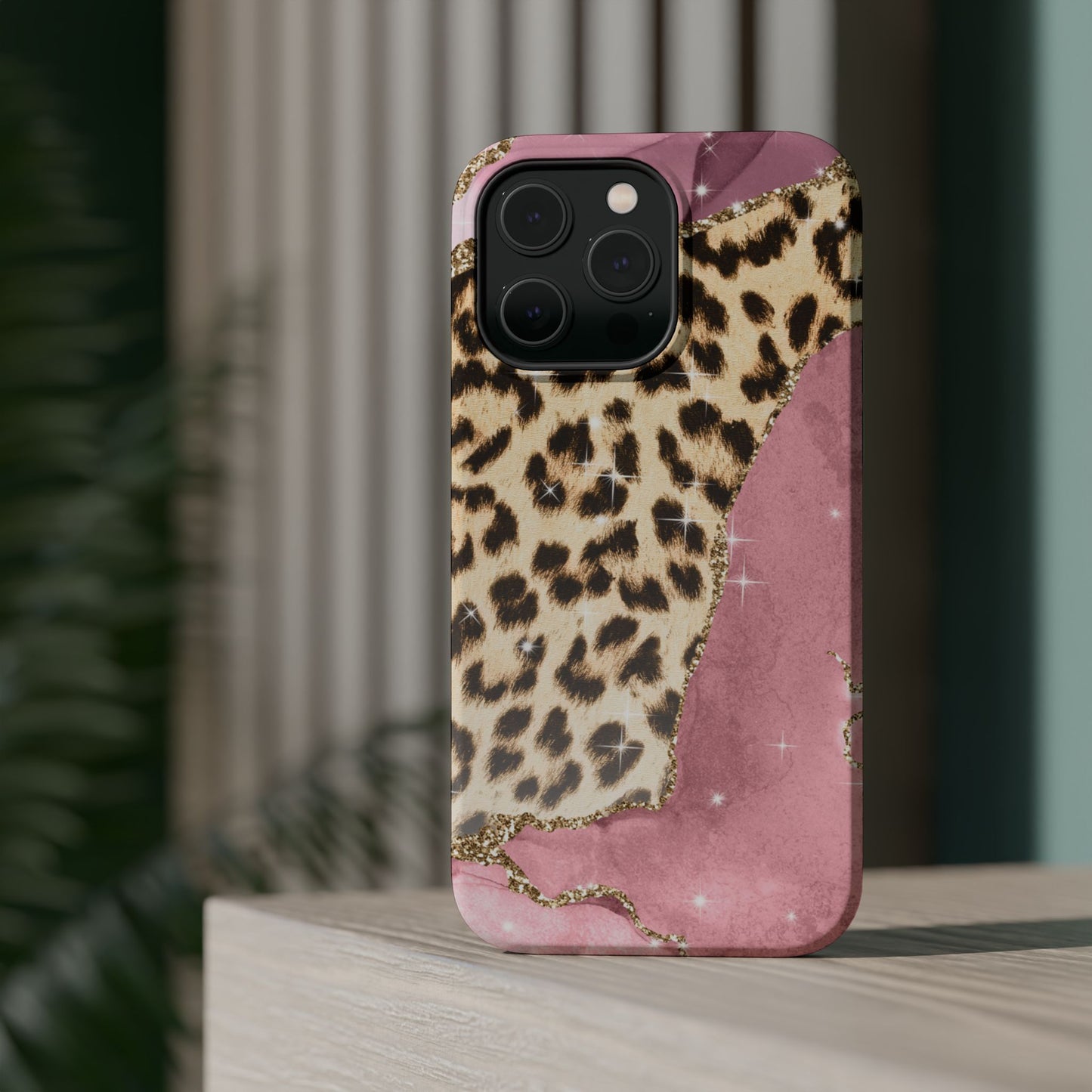 Pink Glam Leopard - MagSafe iPhone Series Case with Glitter Accents