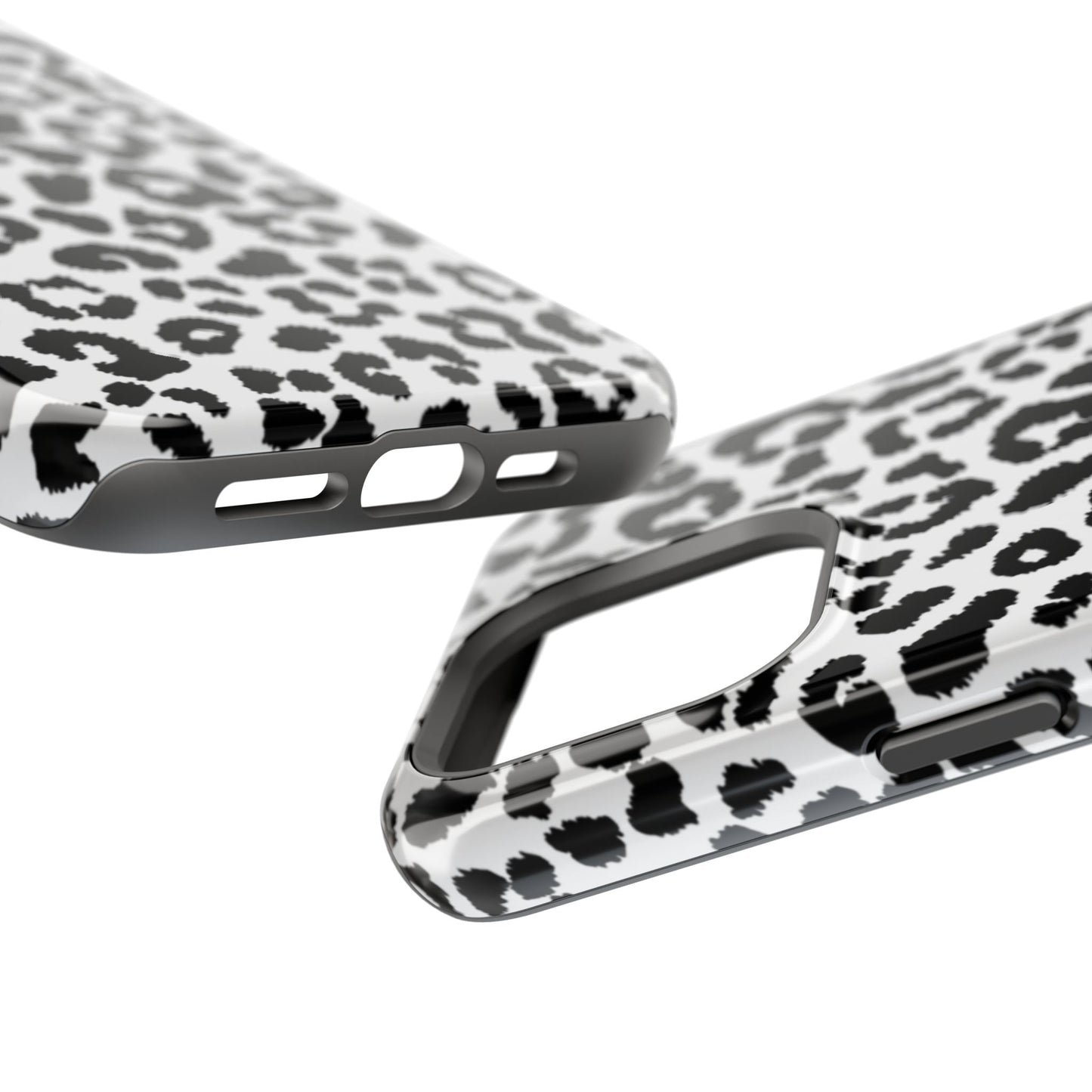 Monochrome Leopard Print Tough MagSafe iPhone Case – Classic Black and White Design with Dual-Layer Protection