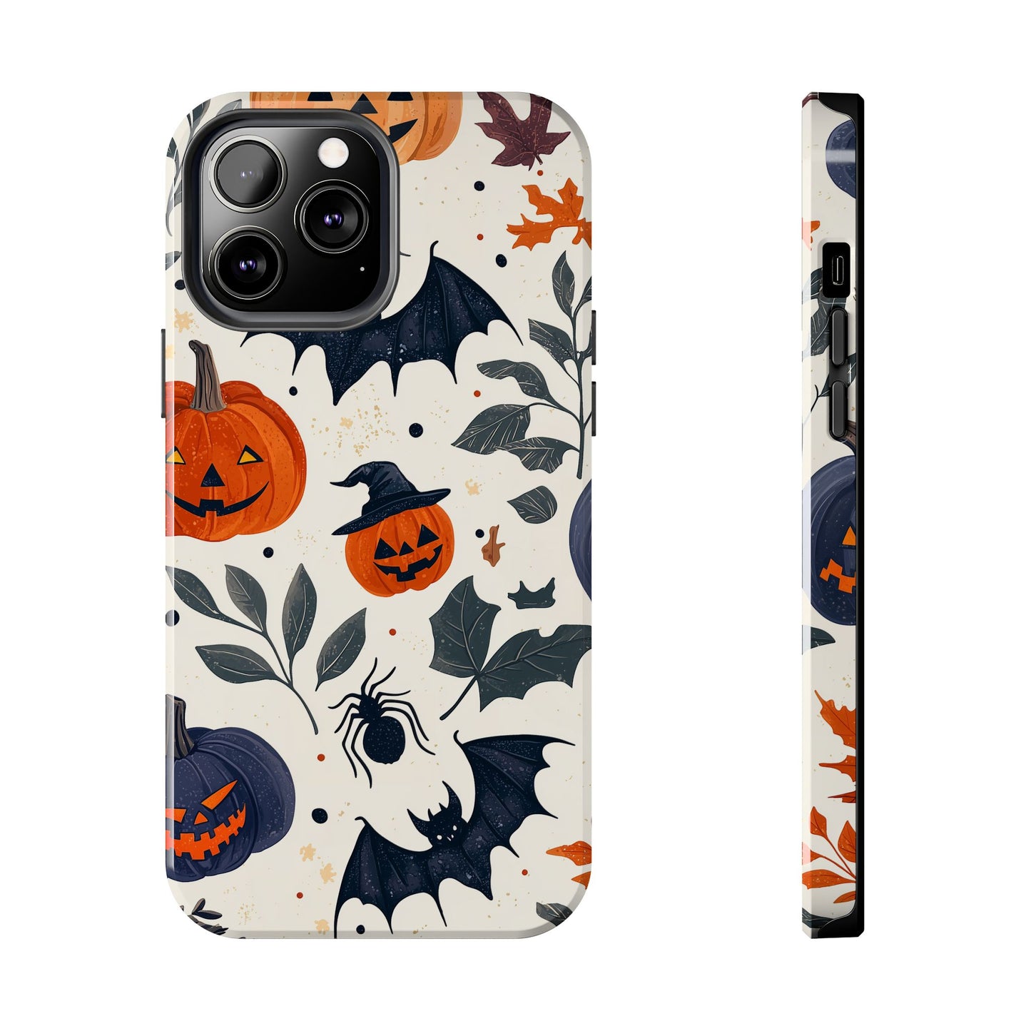 Spooky Halloween iPhone Case – Pumpkins, Bats, and Spider Design