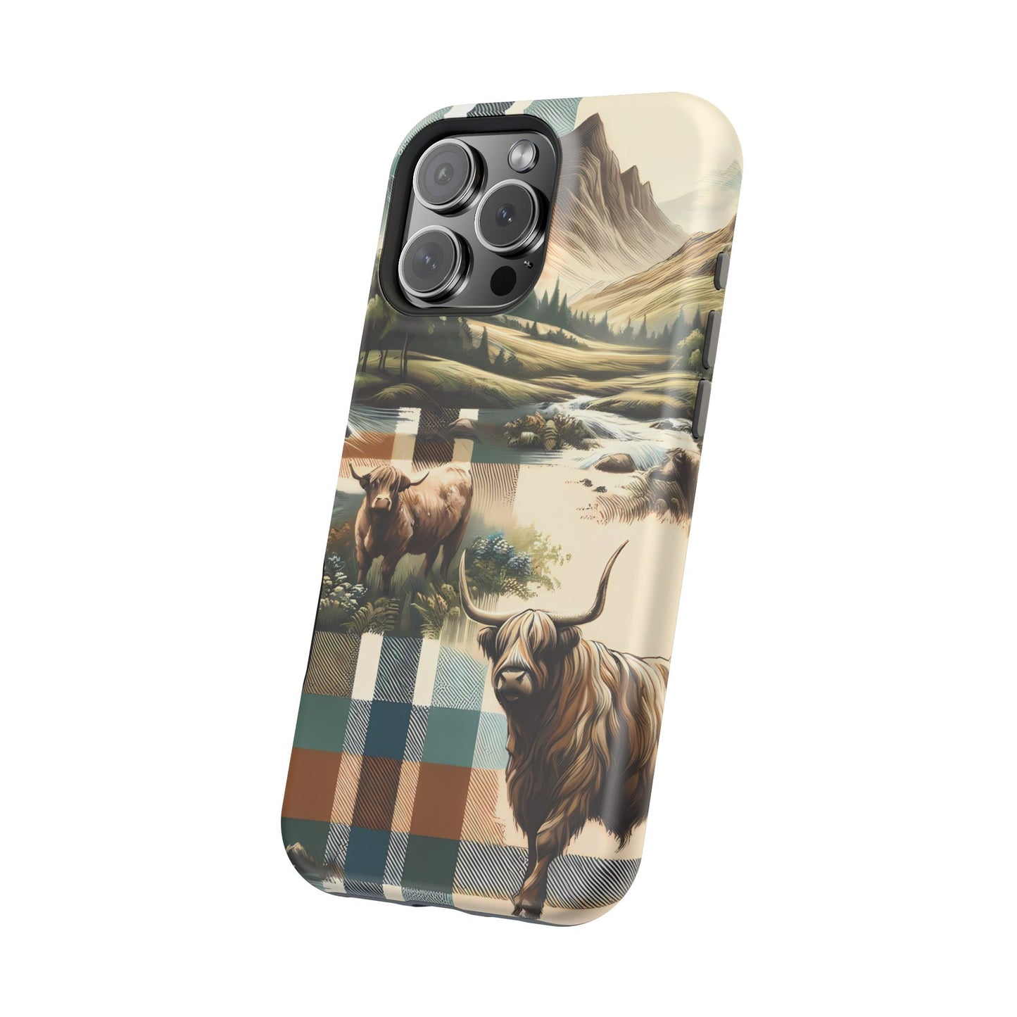 Rustic Highland Cow In Plaid - MagSafe Compatible Case