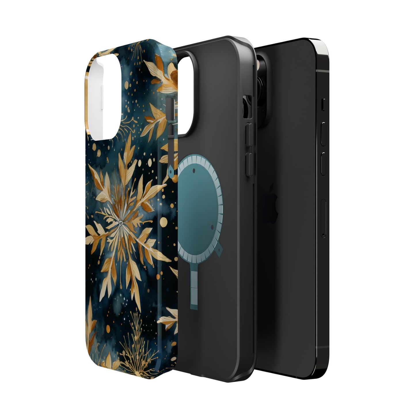 Gold Floral Snowflakes on Midnight Blue - MagSafe iPhone Series Case