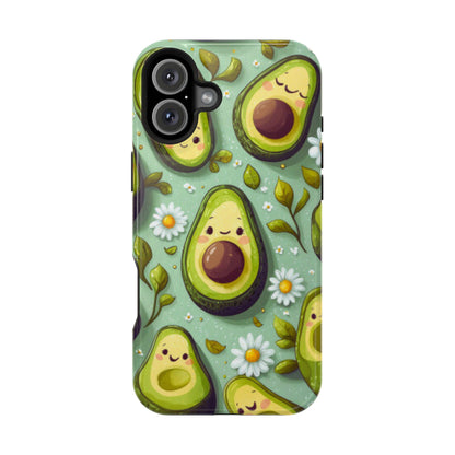 Cute Avocado MagSafe iPhone Case – Adorable Kawaii Avocados with Daisies, Shock-Resistant