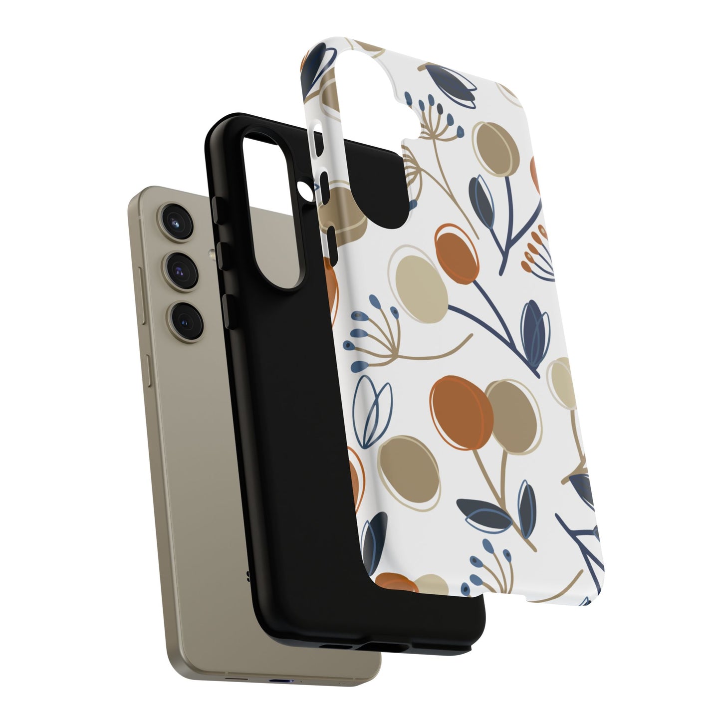 Modern Botanical Berries Tough Samsung Galaxy  Case – Earthy Tones & Navy Accents, Shock-Resistant