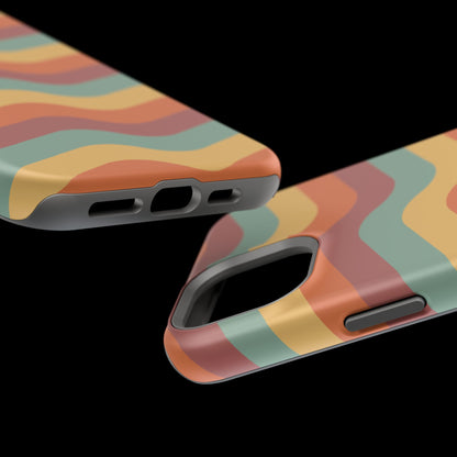 Retro Vibe Wavy Stripes MagSafe iPhone Case – 70s-Inspired in Teal, Orange, and Rust