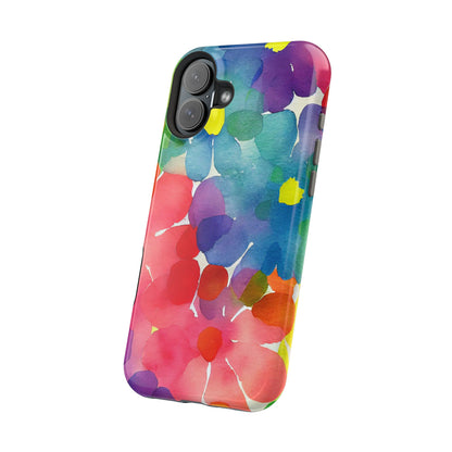 Rainbow Bloom Watercolor MagSafe iPhone Case – Slim Design, Glossy Finish