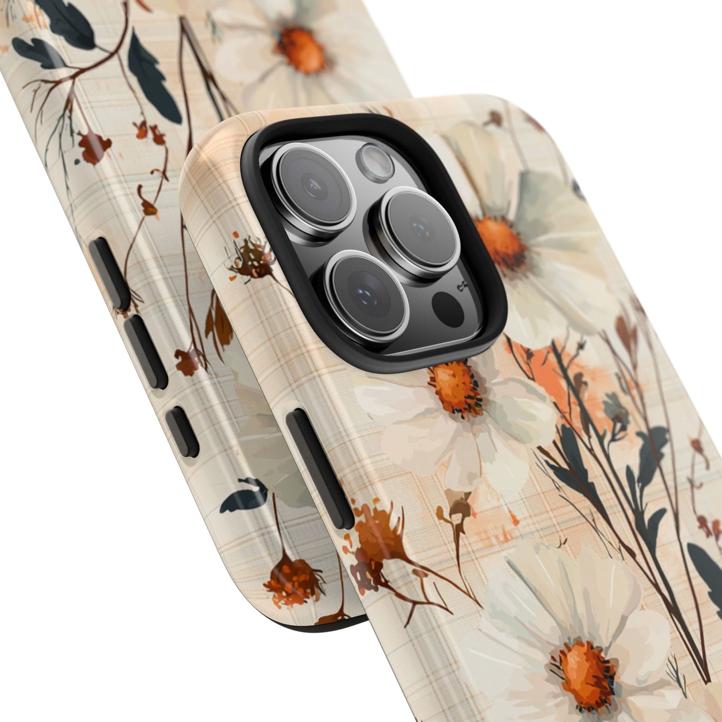 Pastel Orange Floral iPhone Case - Elegant Plaid Protective Cover