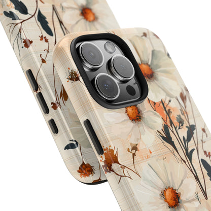 Pastel Orange Floral iPhone Case - Elegant Plaid Protective Cover