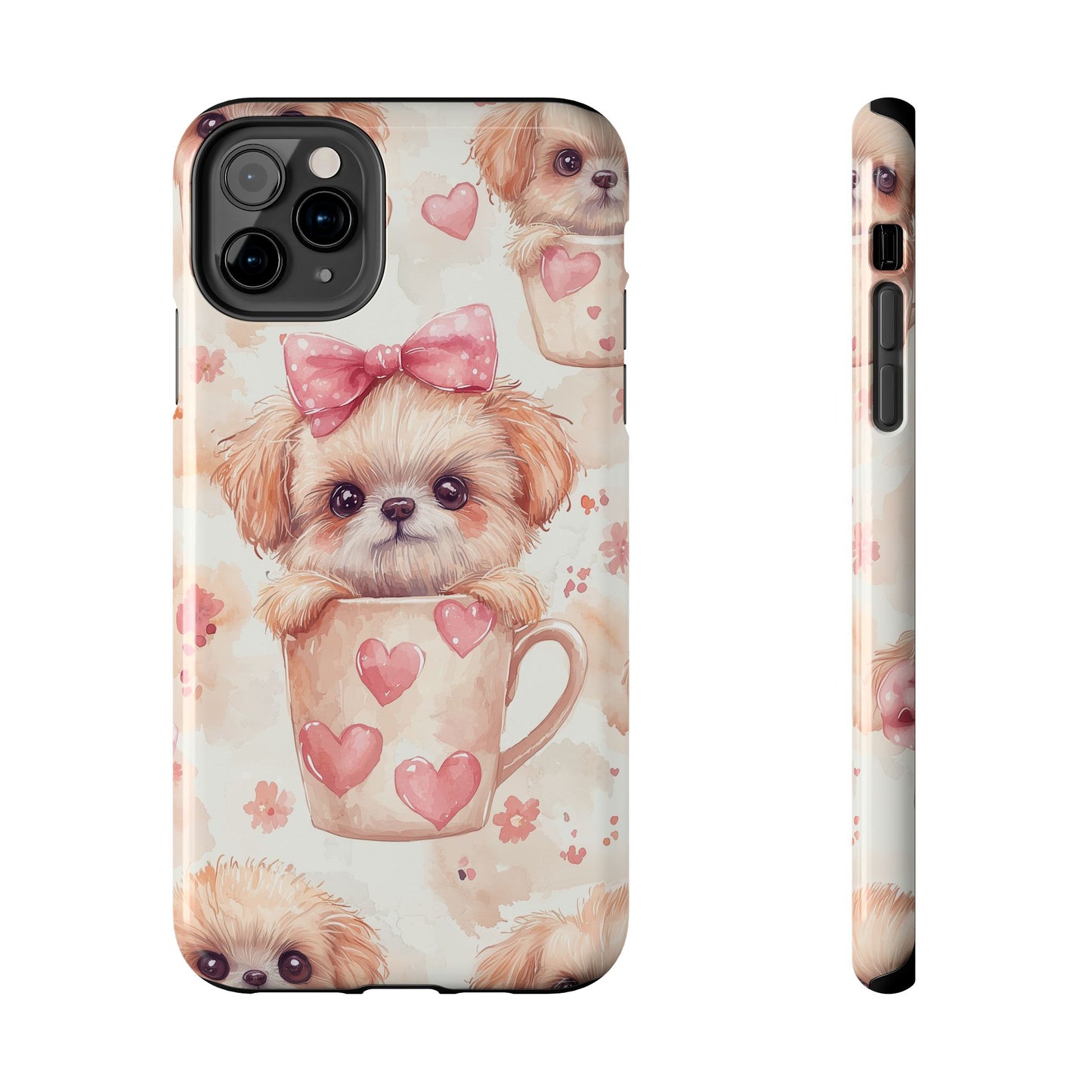 Adorable Puppy in Teacup iPhone Case – Tough, Dual - Layer Protection with Cute Pink Bow Design - BOGO Cases