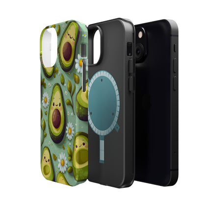 Cute Avocado MagSafe iPhone Case – Adorable Kawaii Avocados with Daisies, Shock-Resistant