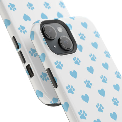 Blue Paw Prints & Hearts – MagSafe iPhone Case with Adorable Pet-Lover Design