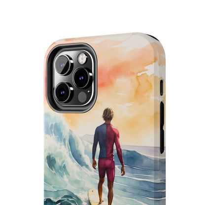 Surfer’s Sunset Wave iPhone Case – Vibrant Watercolor Design