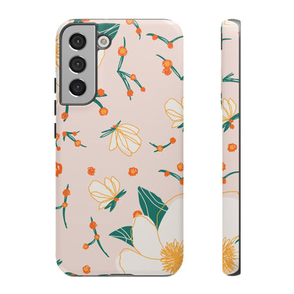 Elegant Magnolia Blossom Tough Samsung Galaxy Case – Soft Blush Background, Shock - Resistant Design - BOGO Cases