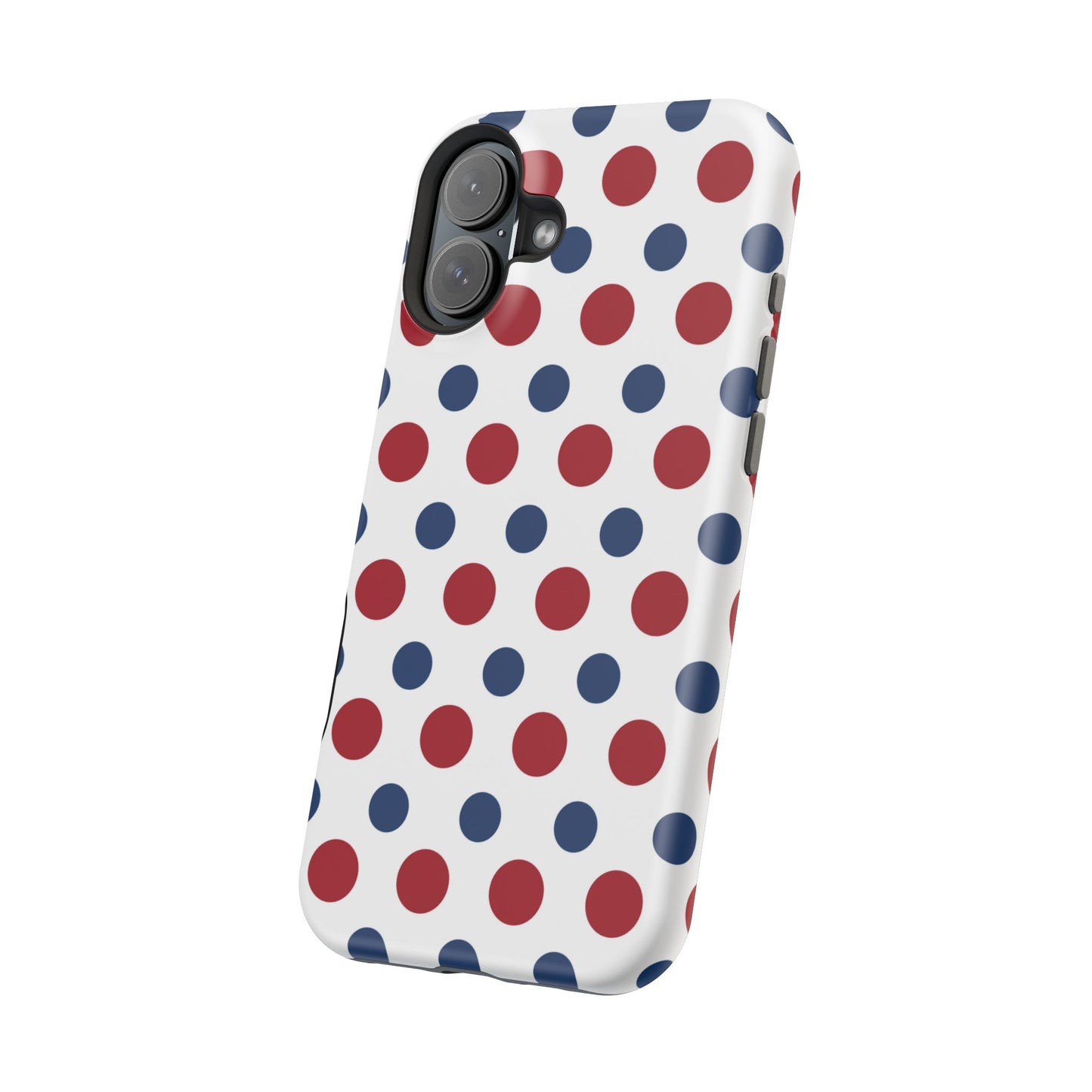 Patriotic Navy, White, and Red Polka Dot MagSafe iPhone Case