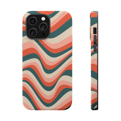 Groovy Waves MagSafe iPhone Case – Retro 70s-Inspired Stripes in Coral, Cream, and Teal