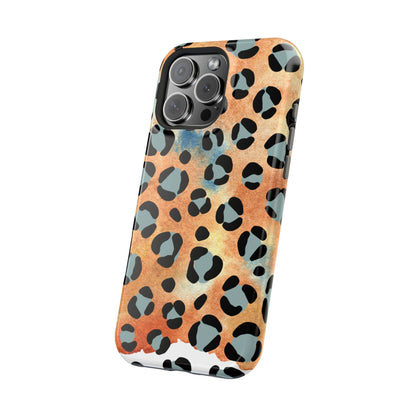 Sunset Watercolor Leopard Print Tough MagSafe iPhone Case – Artistic Animal Pattern with Dual-Layer Protection