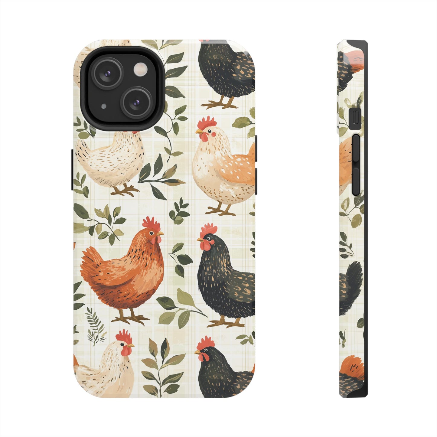 iPhone Case: Vintage Chicken Farmhouse Case – Rustic Leaves Design