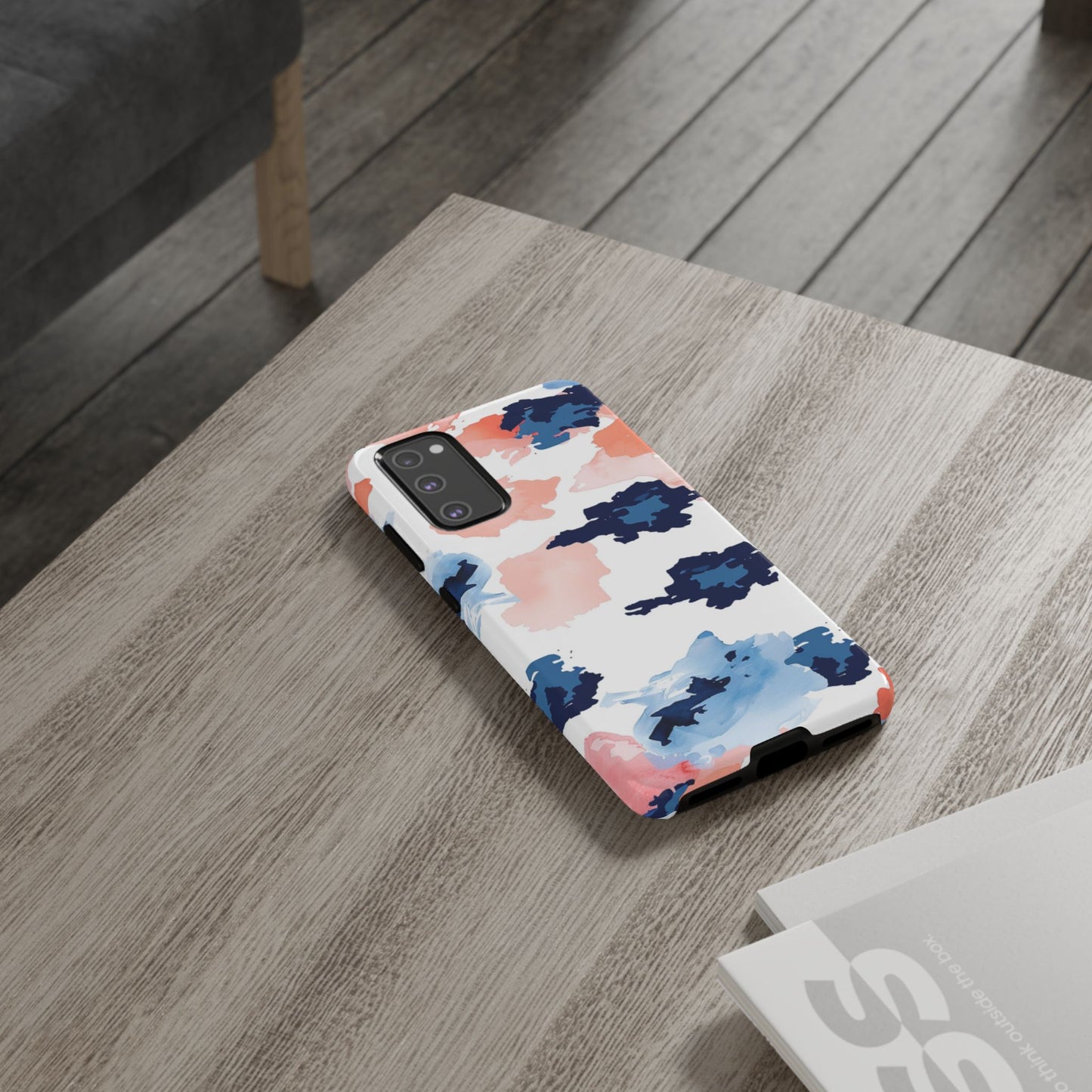 Abstract Coral & Navy Watercolor Design – Samsung Galaxy Case