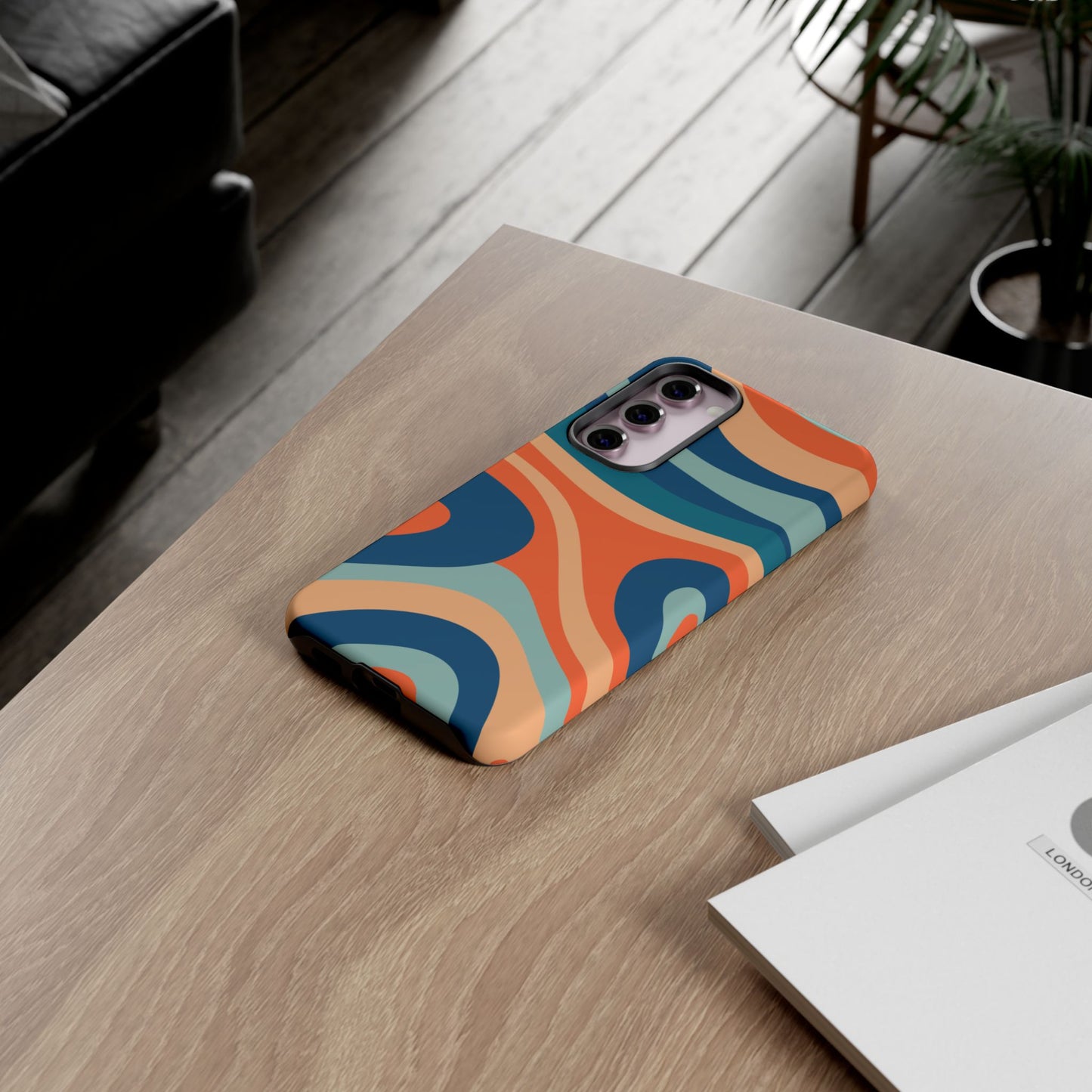 Retro Vibe Wavy Stripes Samsung Galaxy Case – 70s-Inspired in Teal, Orange, and Rust