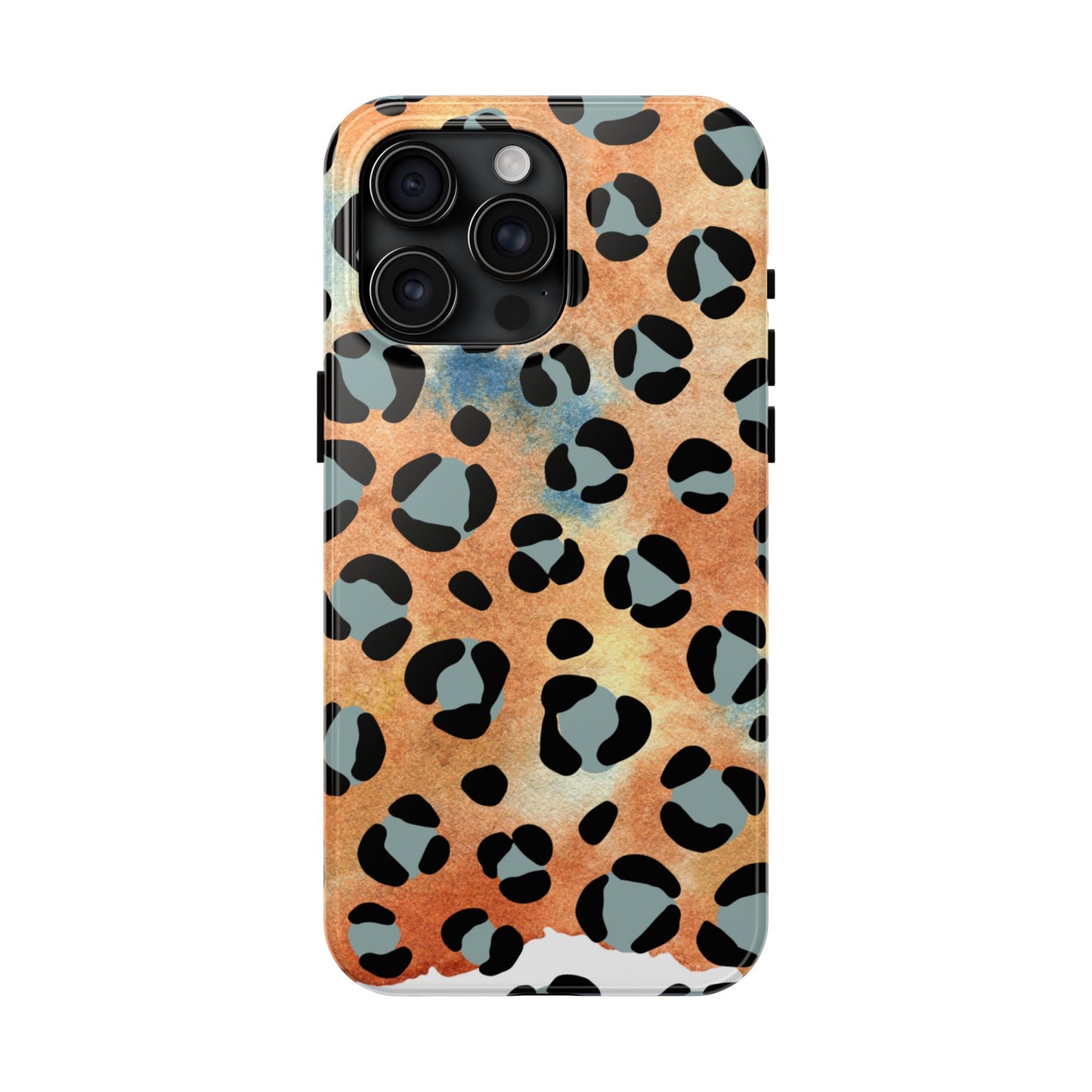 Sunset Watercolor Leopard Print Tough iPhone Case – Artistic Animal Pattern with Dual-Layer Protection