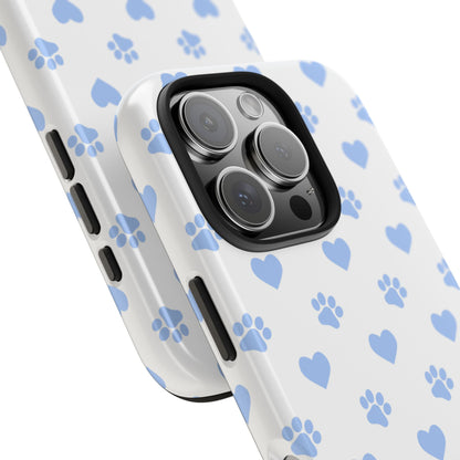 iPhone Case - Blue Paw Print & Heart Design