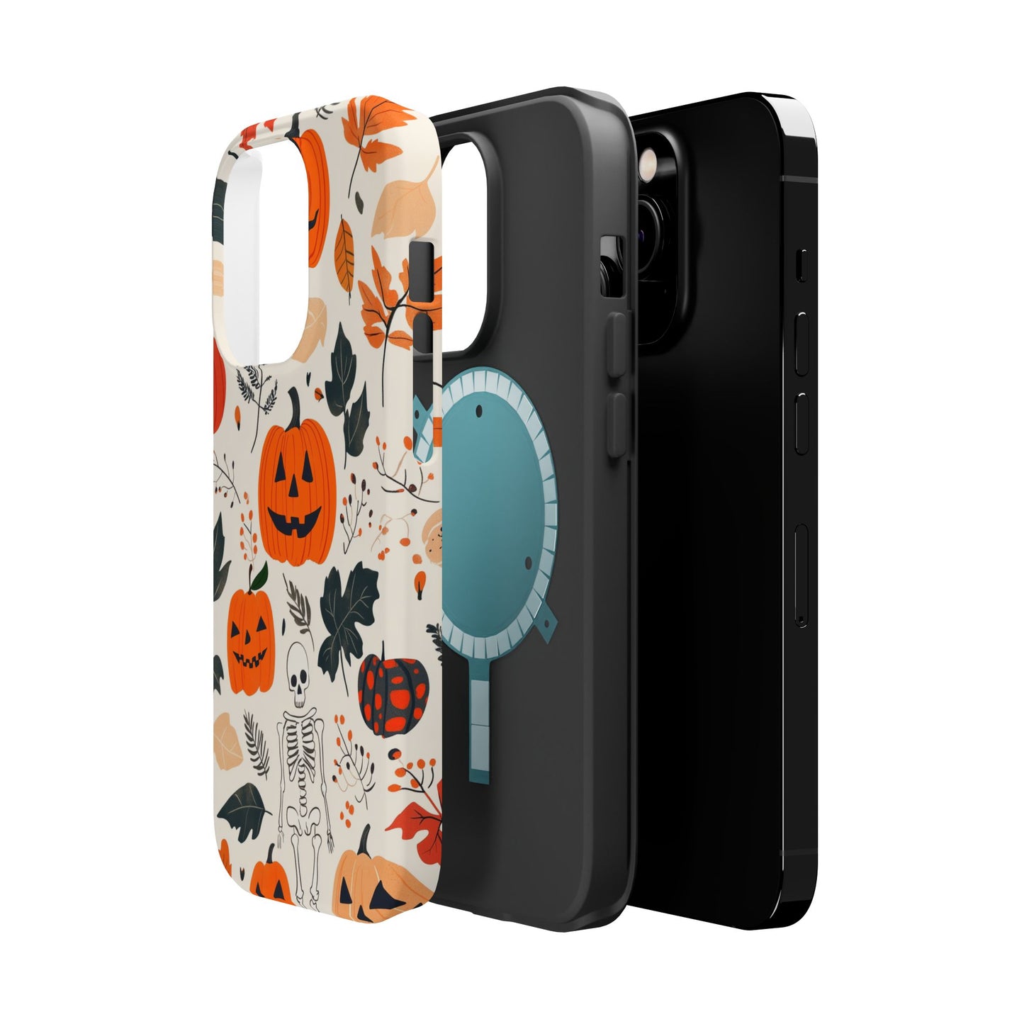 Spooky Pumpkin & Skeleton MagSafe iPhone Case – Halloween Jack-O'-Lantern Design