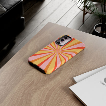 Bold Retro Sunburst Samsung Galaxy Case – Vibrant 70s-Inspired Rays in Orange, Pink, and Yellow