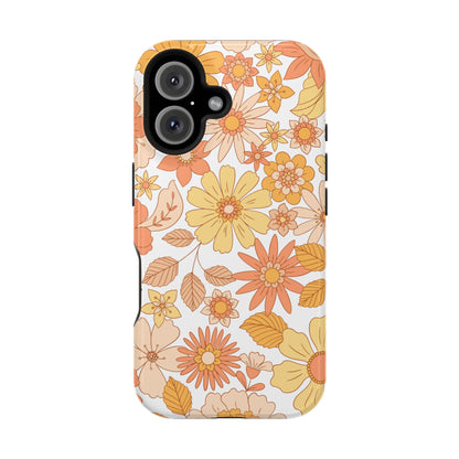 Vintage Floral Bloom MagSafe iPhone Case – Warm Orange & Yellow Retro Flower Design with Matte Finish