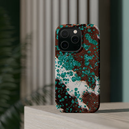 Teal Glitter Cowhide - MagSafe iPhone Series Case