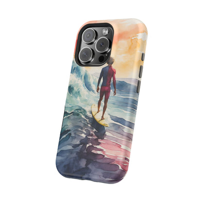 Surfer’s Sunset Wave MagSafe iPhone Case – Vibrant Watercolor Design