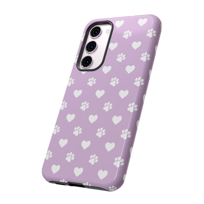 Purple Hearts & Paw Prints - Cute Pet Lover Phone Case