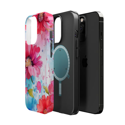 Vibrant Watercolor Red & Pink Floral - MagSafe iPhone Case