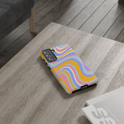 Groovy Pastel Waves Samsung Galaxy Case – 70s-Inspired Design with Dual-Layer Protection