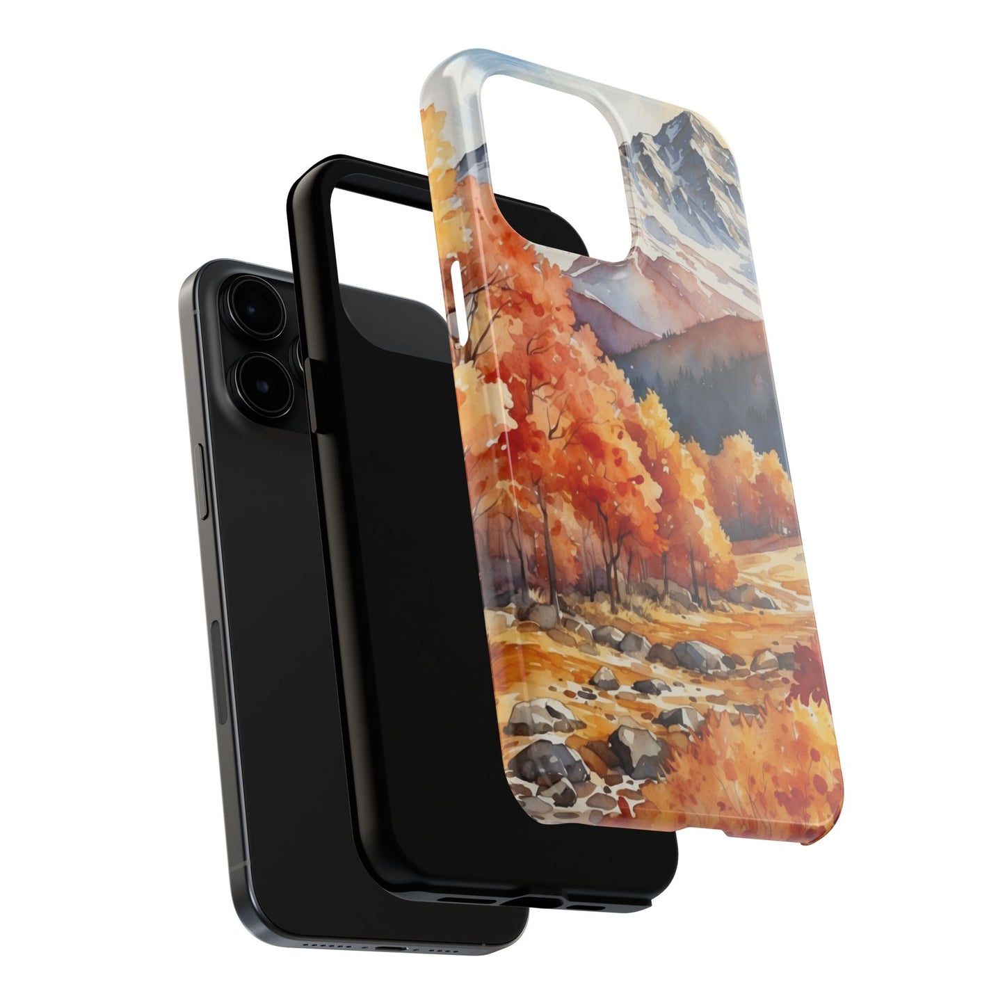 Watercolor Autumn Forest and Mountains - iPhone Case