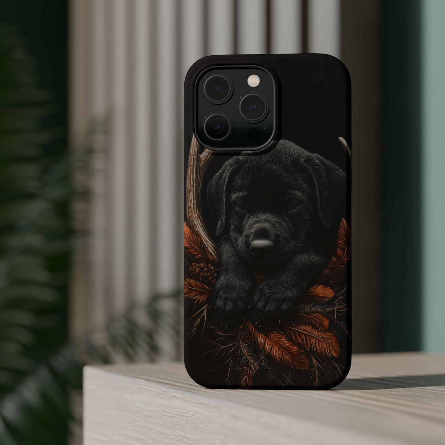 Charming Black Labrador Puppy on Feathers MagSafe iPhone Case