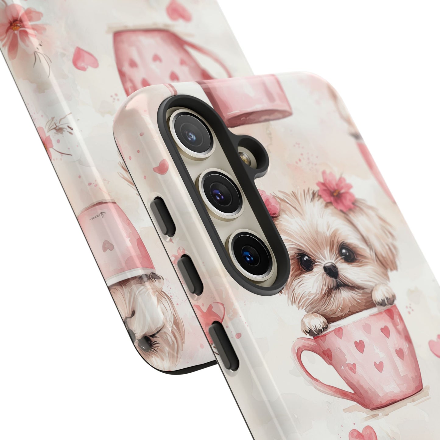 Floral Puppy in Teacup Samsung Galaxy  Case – Cute Pink Flower Design, Tough Dual-Layer Protection