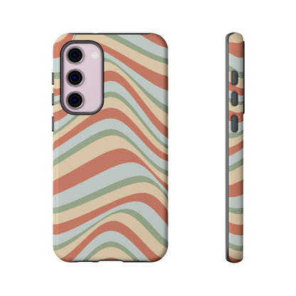 Vintage Earthy Waves Samsung Galaxy Case – Retro 70s-Inspired in Warm Green, Cream, and Rust