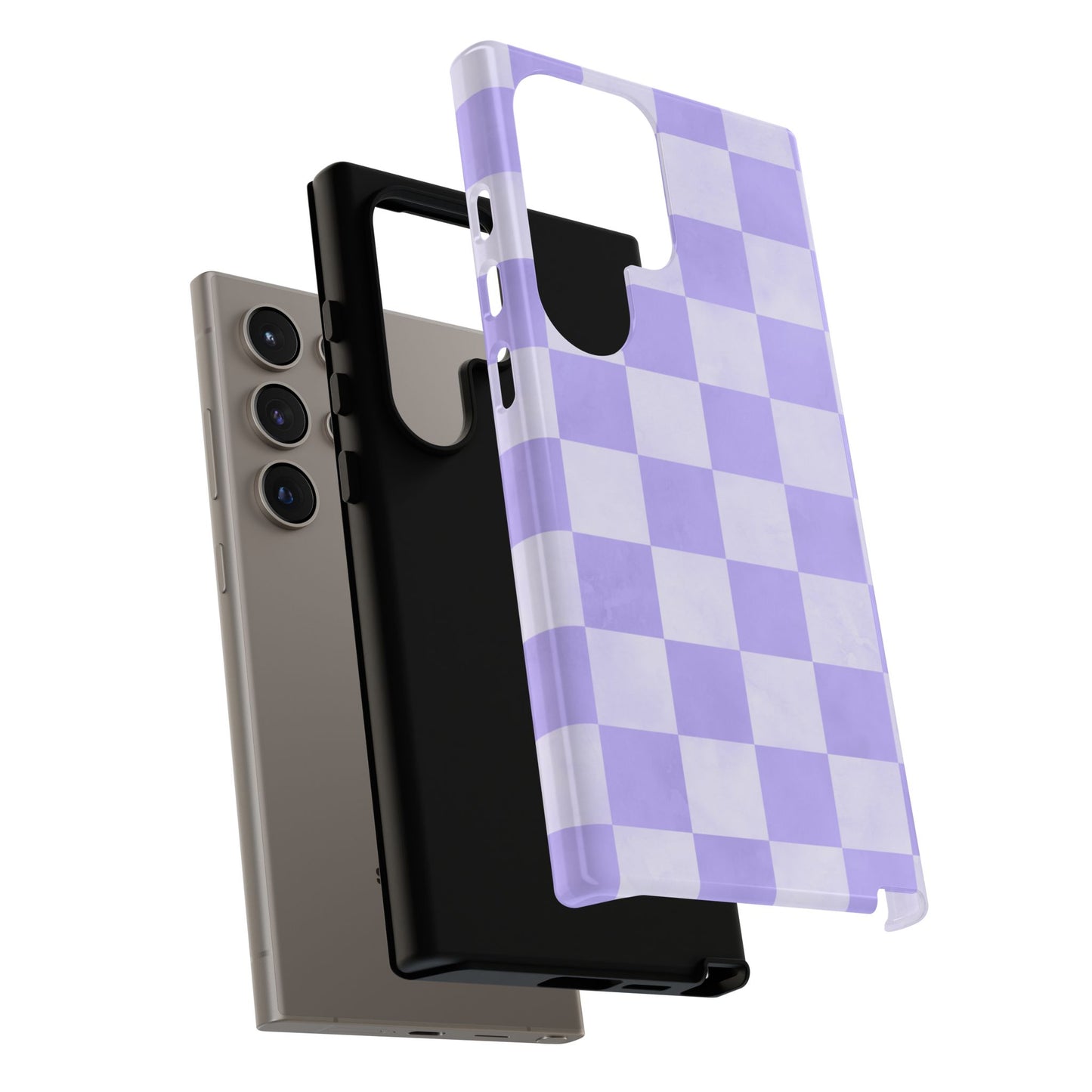 Lavender Checkerboard Samsung Galaxy Case – Shockproof, Smooth Matte Finish, Dual-Layer Design