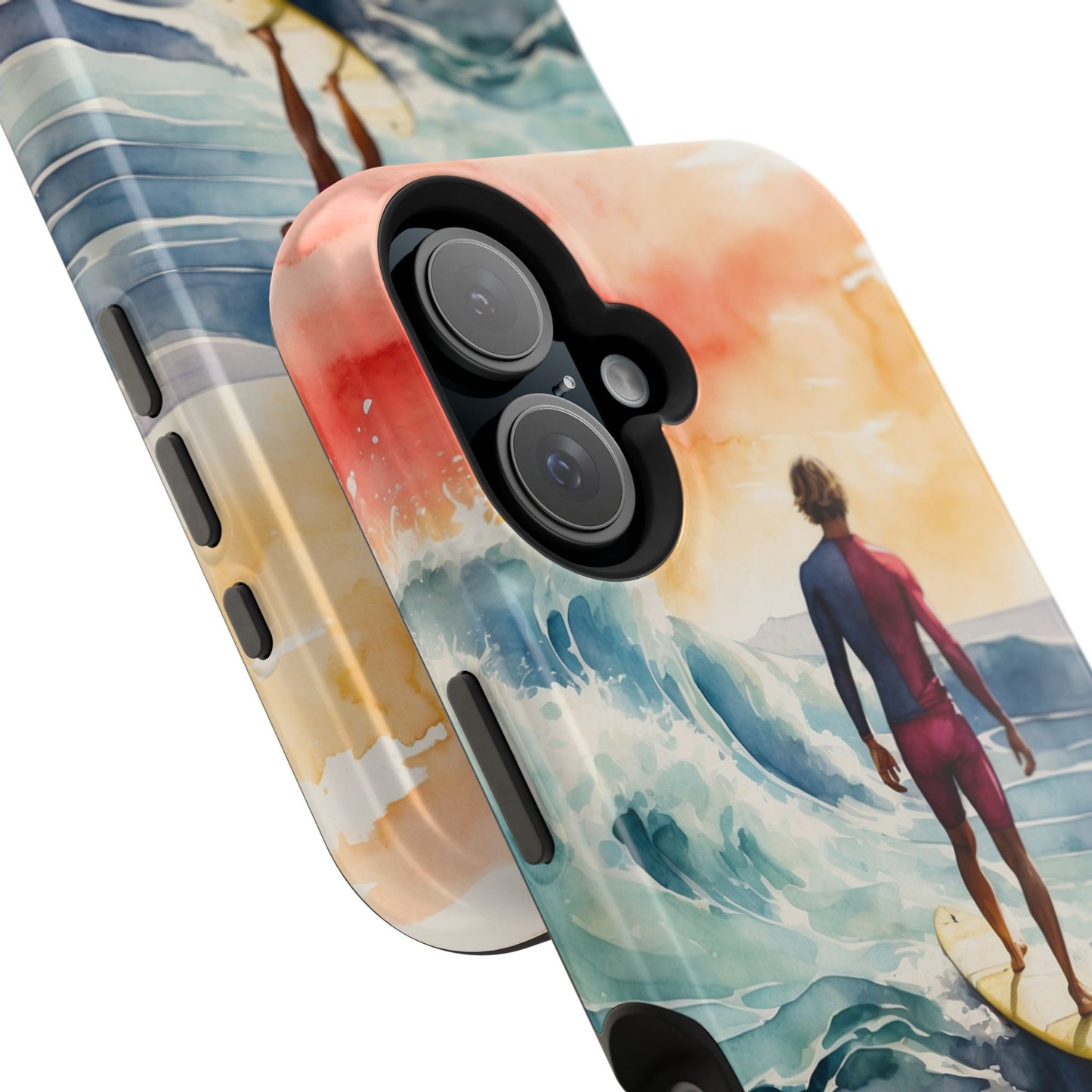 Surfer’s Sunset Wave MagSafe iPhone Case – Vibrant Watercolor Design