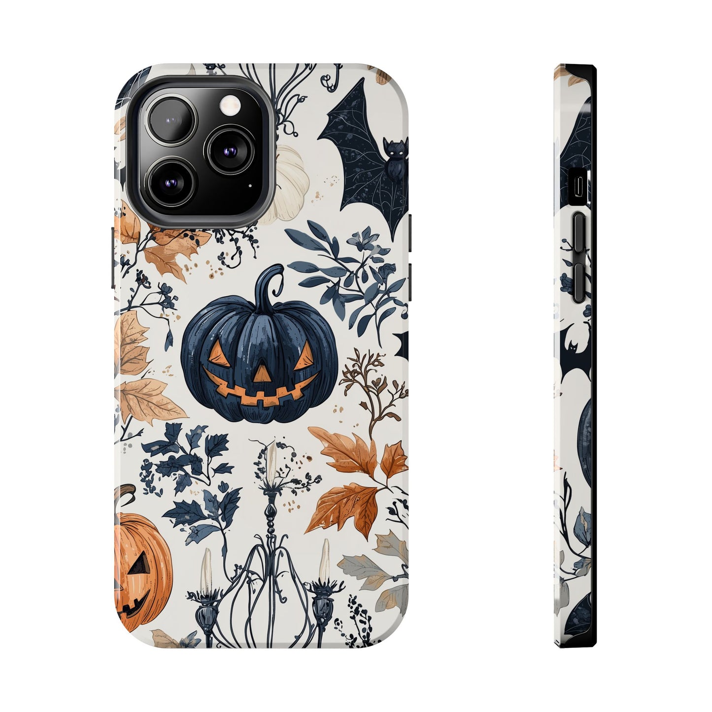 Vintage Halloween iPhone Case – Dark Jack-o'-Lanterns, Bats, and Autumn Leaves Design