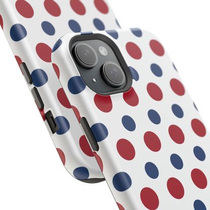 Patriotic Navy, White, and Red Polka Dot MagSafe iPhone Case