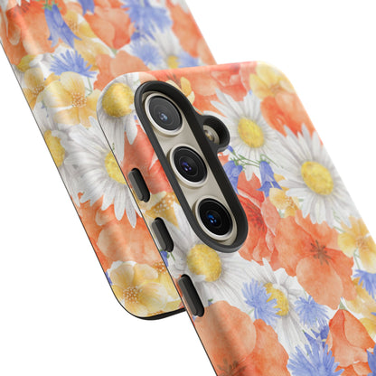 Watercolor Wildflower Pattern Samsung Galaxy Case – Durable Matte Finish with Daisy, Poppy & Cornflower Design