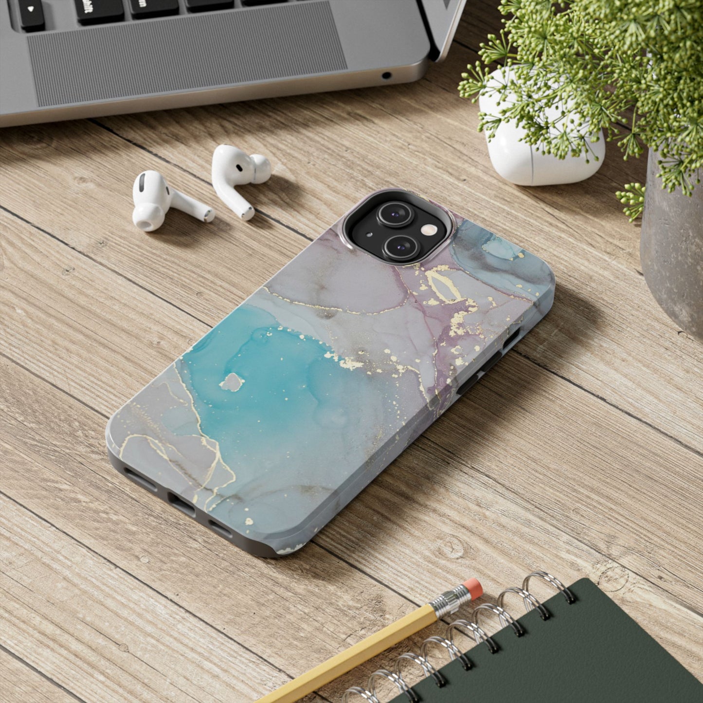 Sky Blue & Purple Marble Wave – iPhone Case with Fluid Swirl Pattern