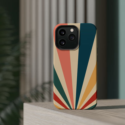 Retro Sunbeam MagSafe iPhone Case – 70s-Inspired Radiating Stripes in Coral, Teal, and Mustard