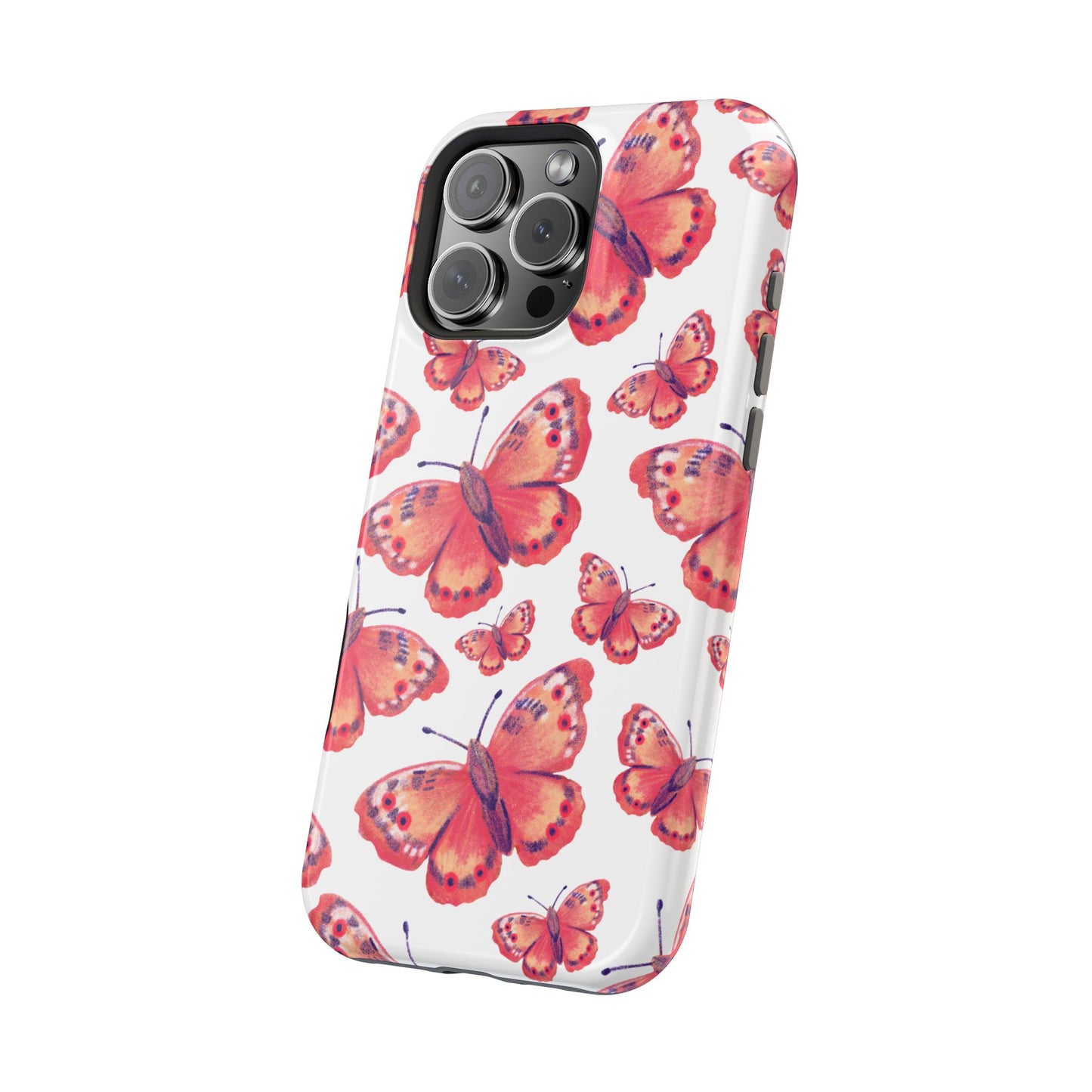 Coral Butterfly MagSafe iPhone Case – Slim, Protective Design with Bold Watercolor Print