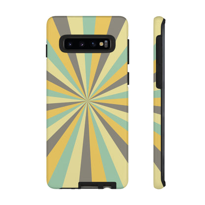 Vintage Sunburst Rays Samsung Galaxy Case – Bold 70s-Inspired Burst in Yellow, Mint, and Gray