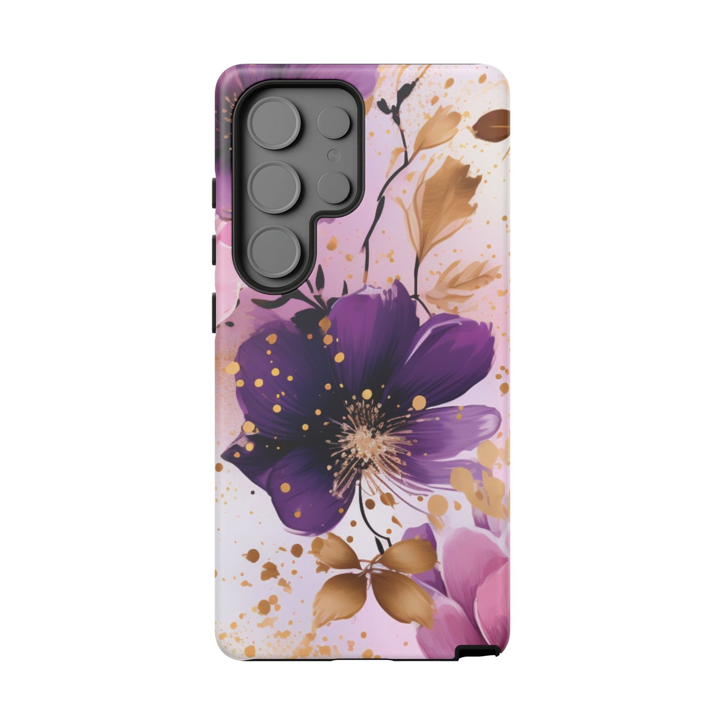 Elegant Purple & Gold Floral Samsung Galaxy Case - Luxe Flower Design